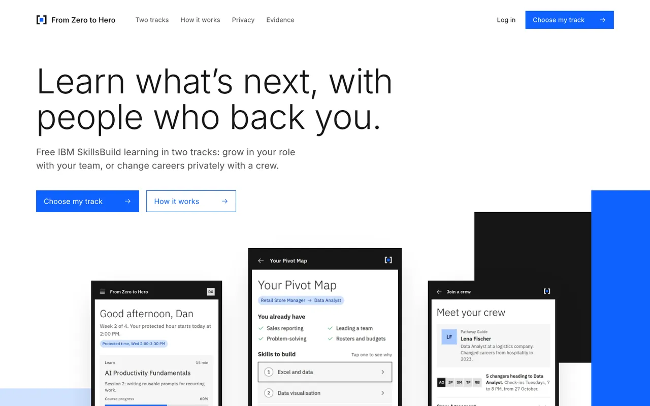 From Zero to Hero landing page with three app screens